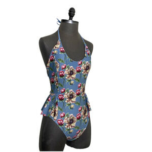 Vigoss Floral Ruffle Sides One Piece Swimsuit Women's Size Small